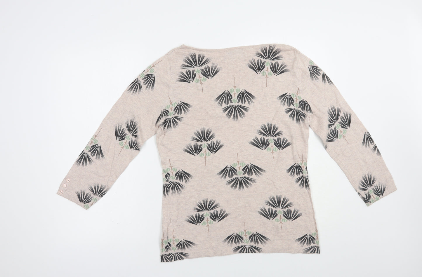 NEXT Womens Beige Boat Neck Floral Cotton Pullover Jumper Size 12