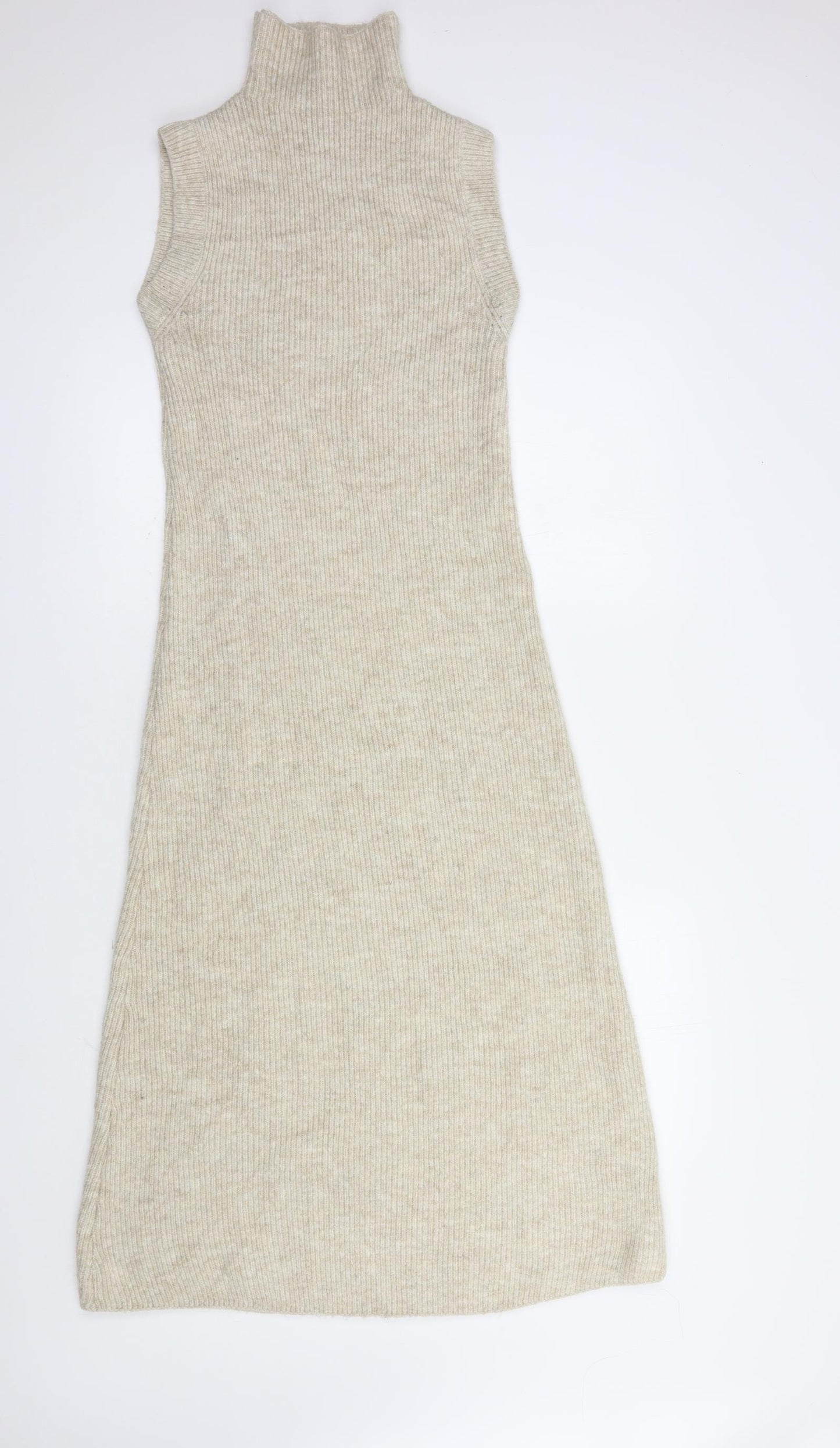Zara Womens Beige  Polyester Jumper Dress  Size S  High Neck Pullover