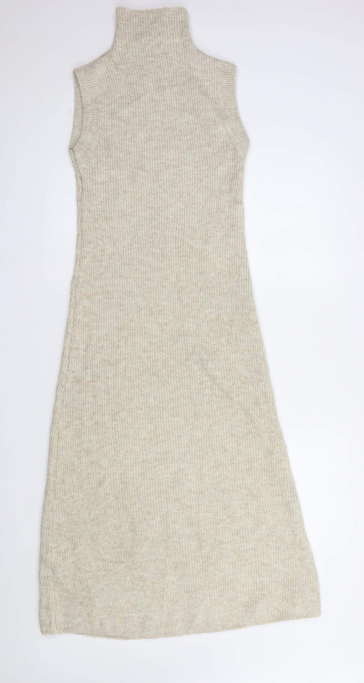 Zara Womens Beige  Polyester Jumper Dress  Size S  High Neck Pullover