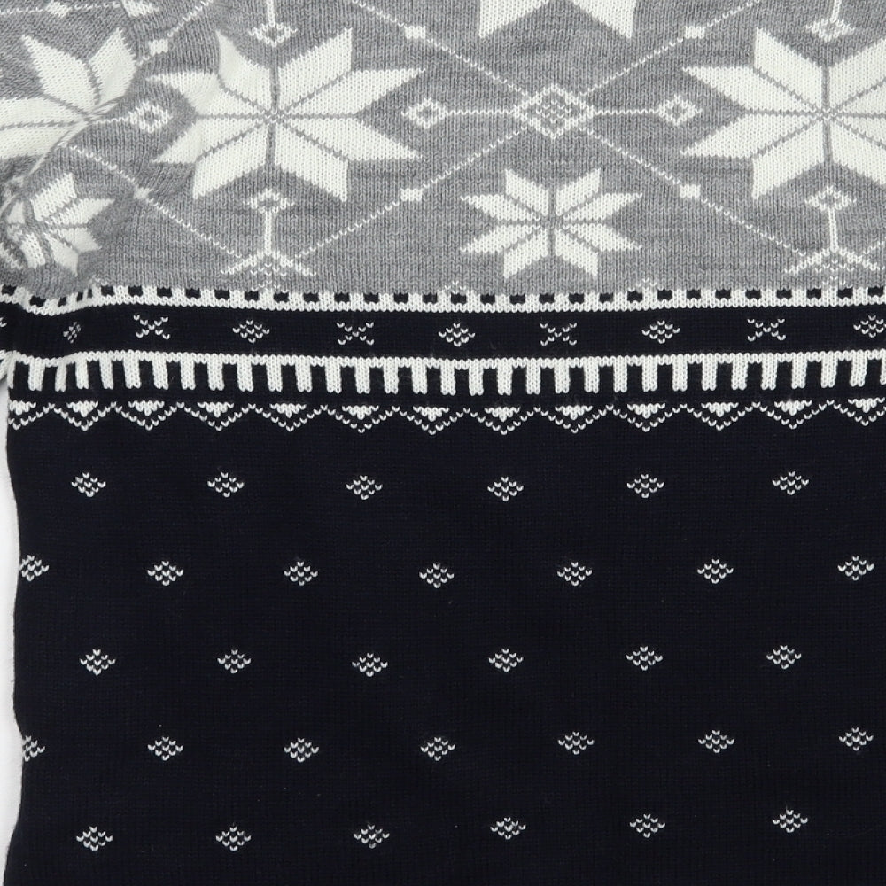 Boohoo Man Mens Grey Crew Neck Fair Isle Acrylic Pullover Jumper Size S