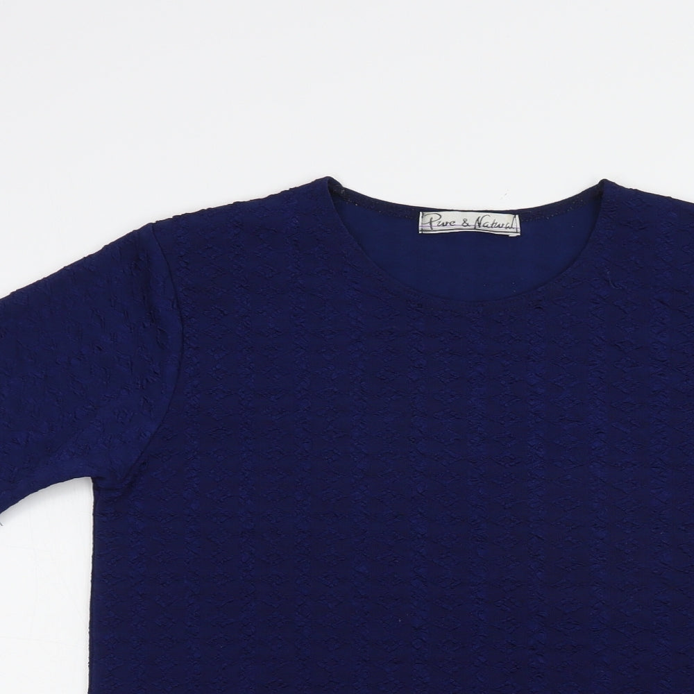 Pure & Natural Womens Blue  Polyester Basic Blouse Size M Crew Neck