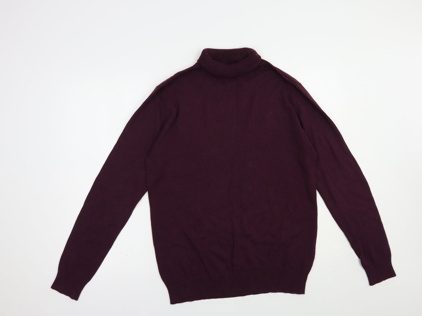Brave Soul Mens Purple Roll Neck  Cotton Pullover Jumper Size M
