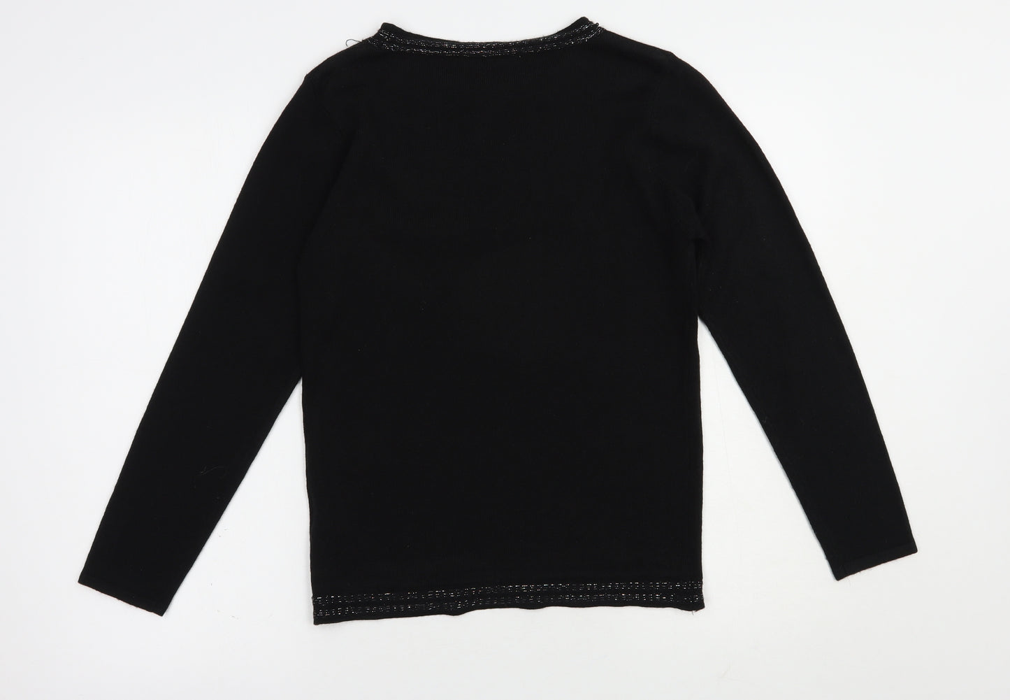 Anna Rose Womens Black Boat Neck  Acrylic Pullover Jumper Size S