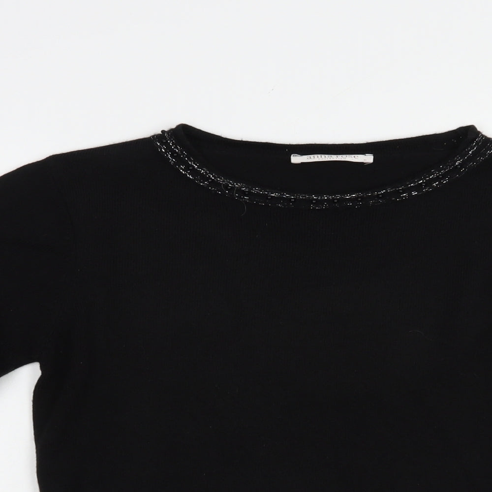 Anna Rose Womens Black Boat Neck  Acrylic Pullover Jumper Size S