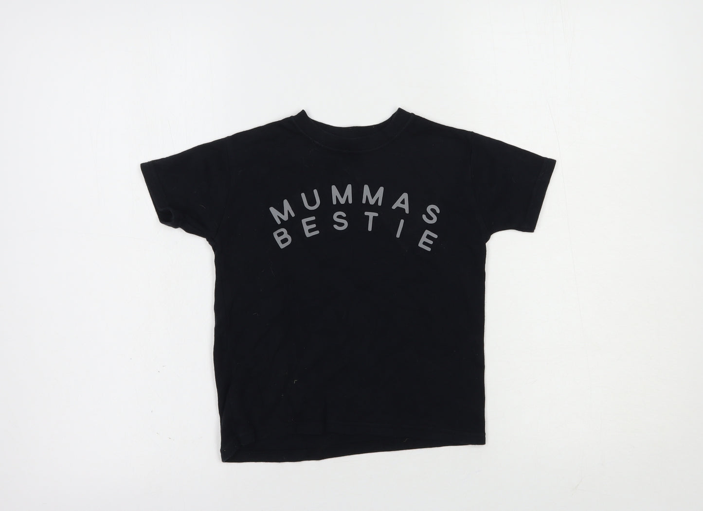 Preworn Boys Black  Cotton Basic T-Shirt Size 4-5 Years Crew Neck Pullover - Mummas Bestie
