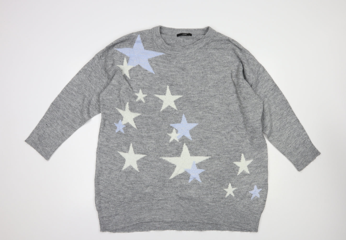 George Womens Grey Crew Neck  Acrylic Pullover Jumper Size XL   - Stars