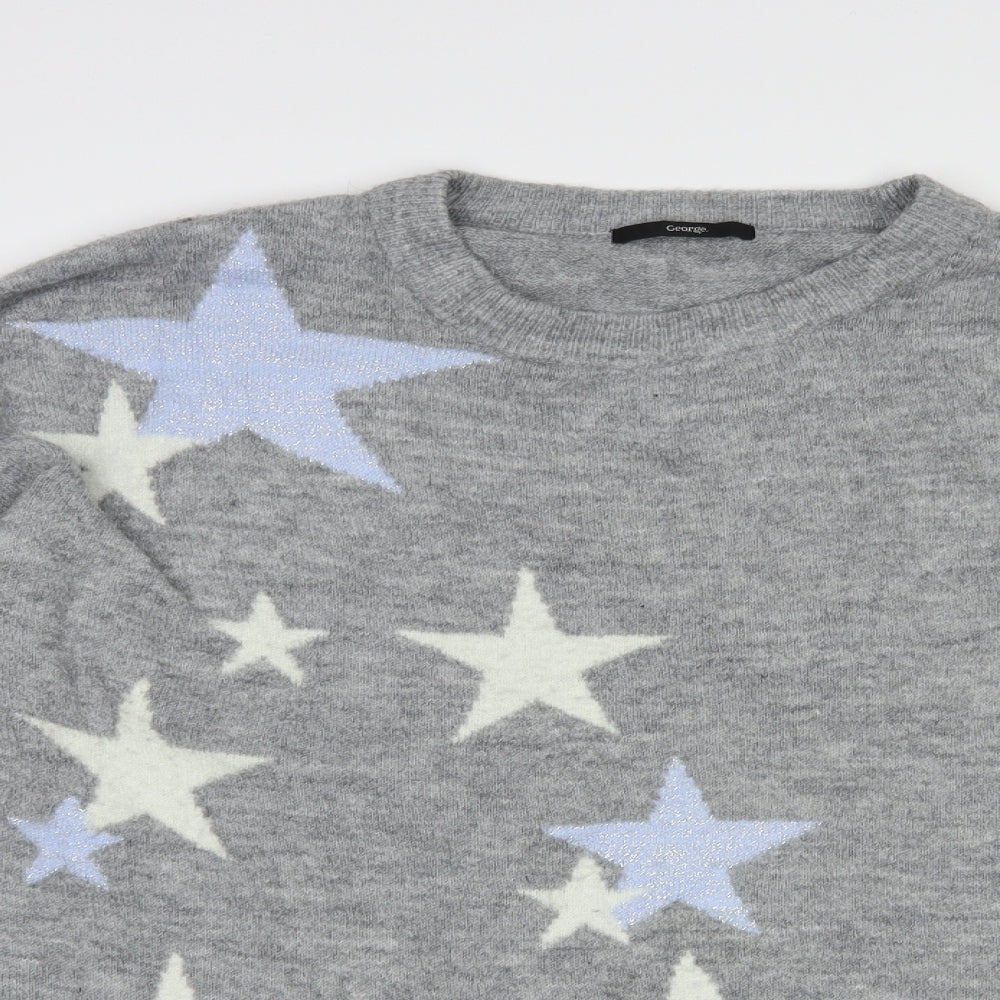 George Womens Grey Crew Neck  Acrylic Pullover Jumper Size XL   - Stars