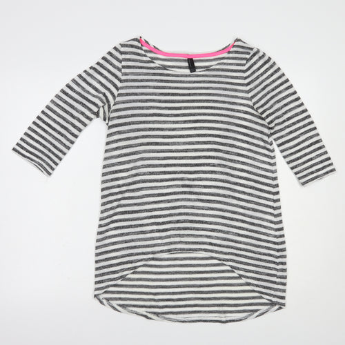 VERO MODA Womens Grey Boat Neck Striped Polyester Pullover Jumper Size M