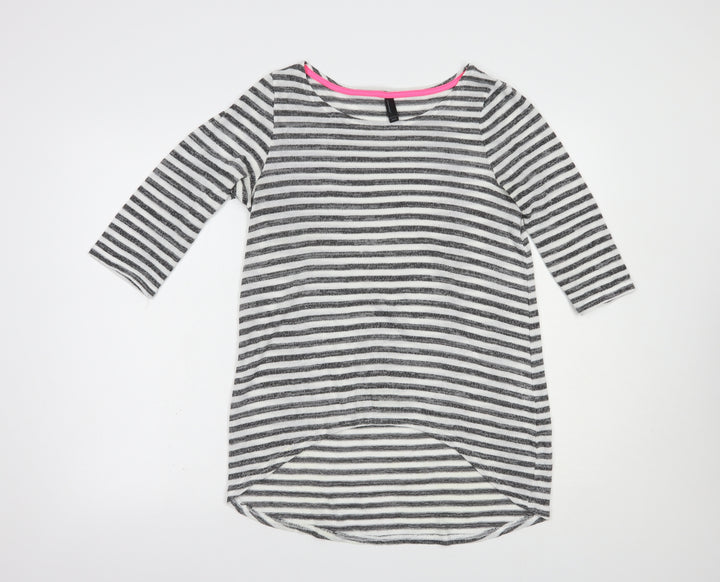 VERO MODA Womens Grey Boat Neck Striped Polyester Pullover Jumper Size M