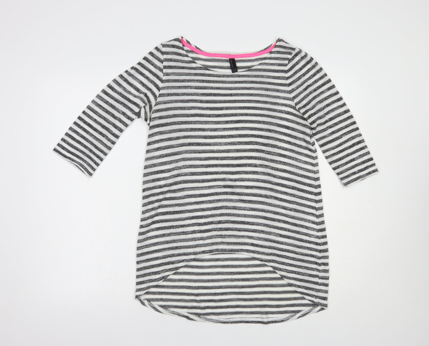 VERO MODA Womens Grey Boat Neck Striped Polyester Pullover Jumper Size M