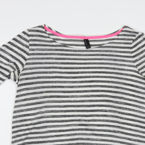 VERO MODA Womens Grey Boat Neck Striped Polyester Pullover Jumper Size M