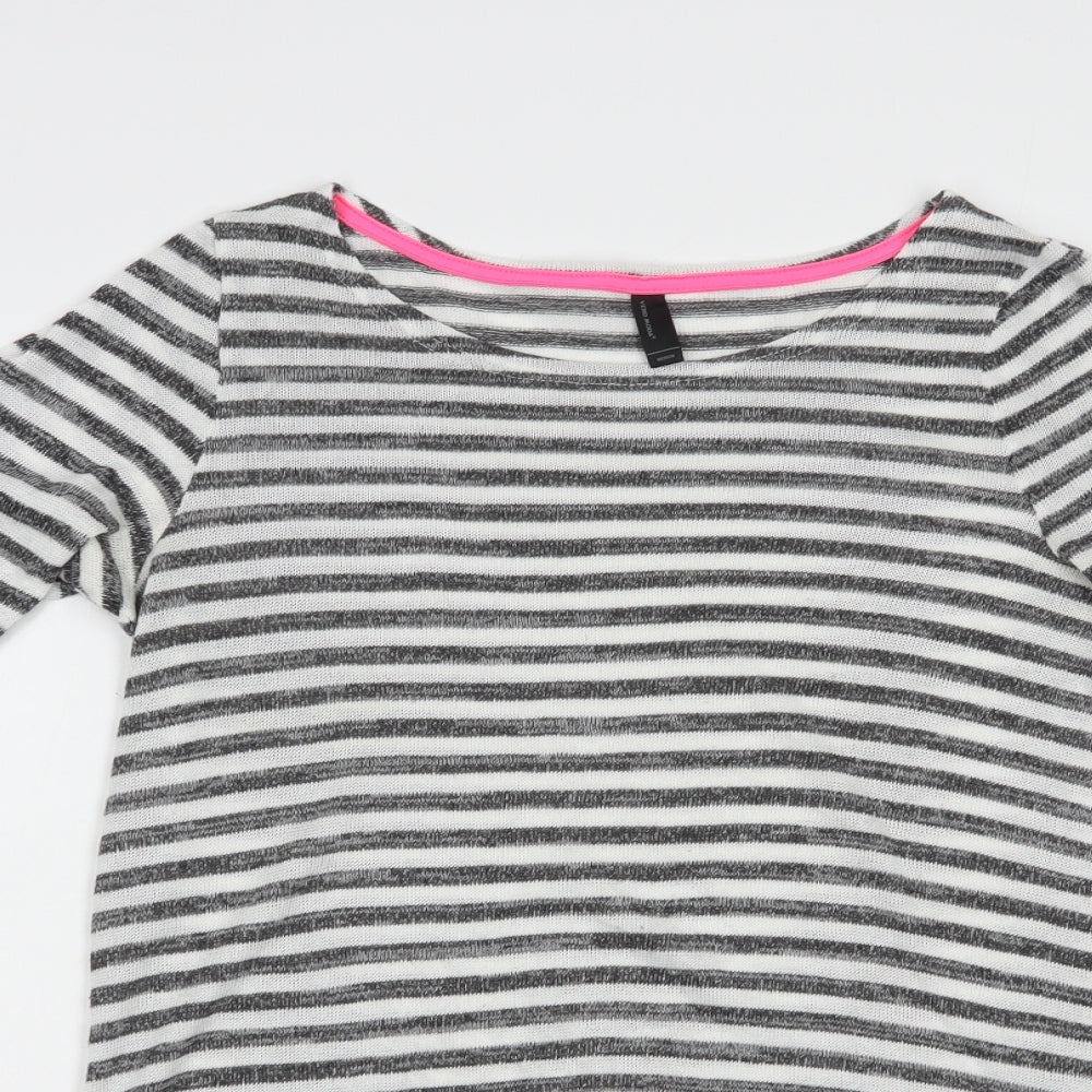 VERO MODA Womens Grey Boat Neck Striped Polyester Pullover Jumper Size M