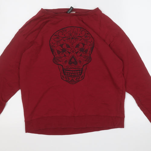 Preworn Womens Purple  Cotton Pullover Sweatshirt Size M   - Skull Flower