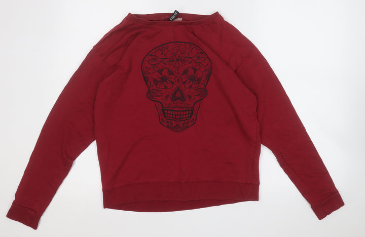 Preworn Womens Purple Cotton Pullover Sweatshirt Size M - Skull Flower