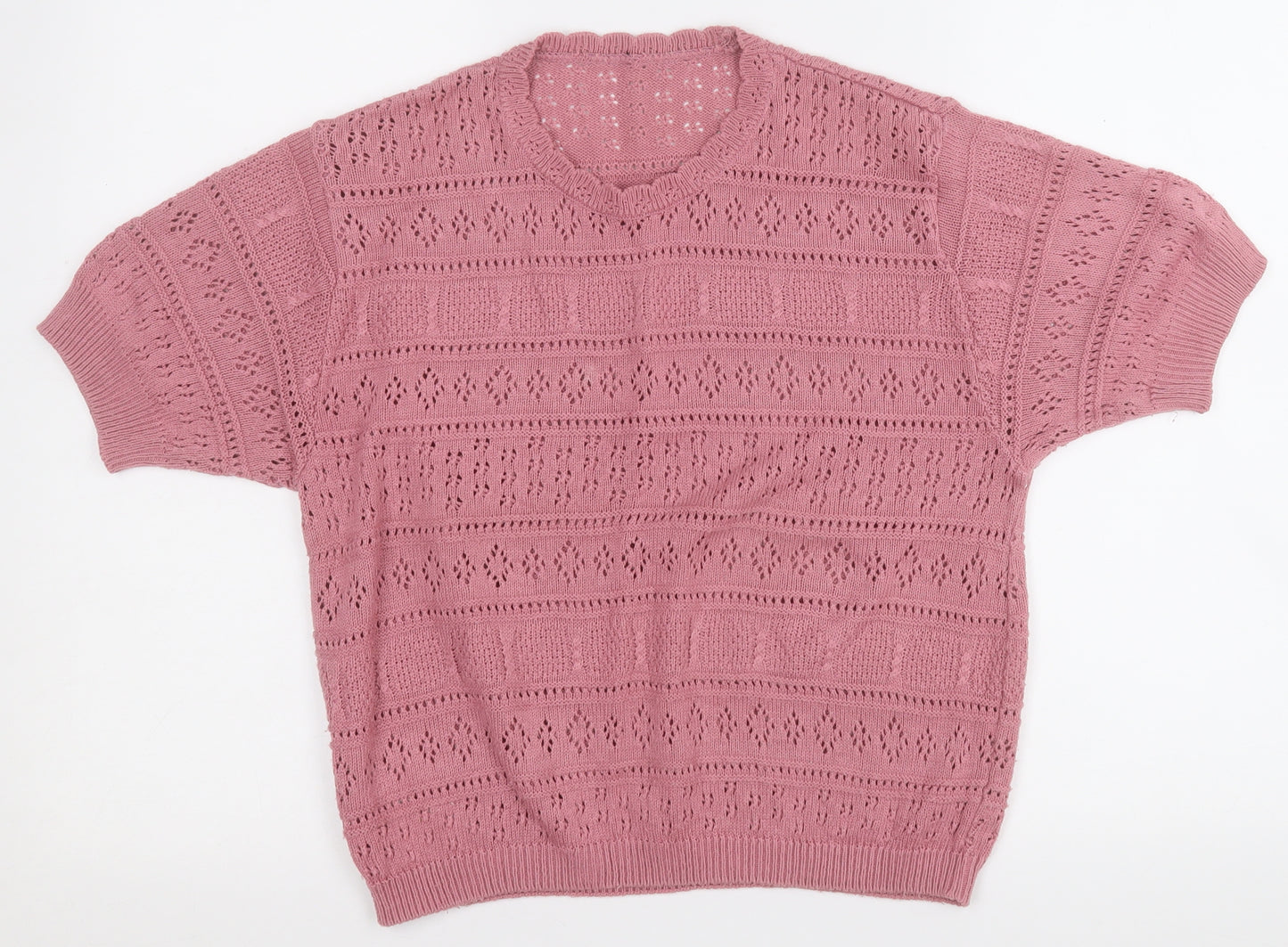 St Michael Womens Pink Round Neck Geometric Acrylic Pullover Jumper Size 12