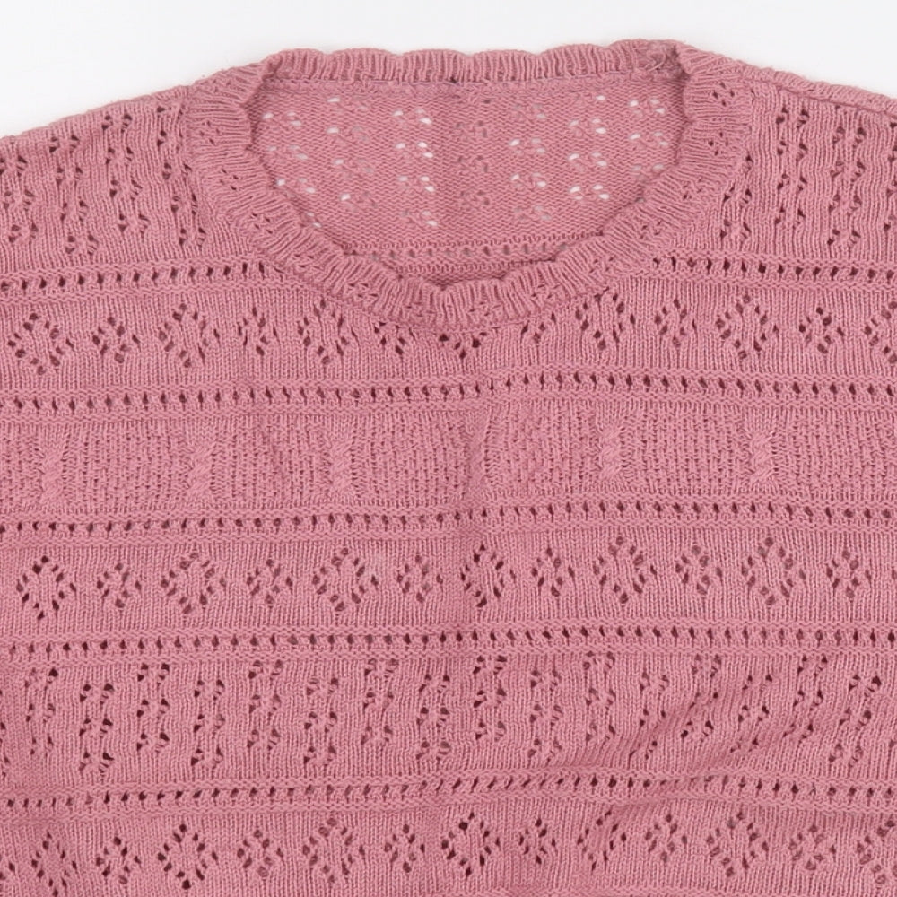 St Michael Womens Pink Round Neck Geometric Acrylic Pullover Jumper Size 12