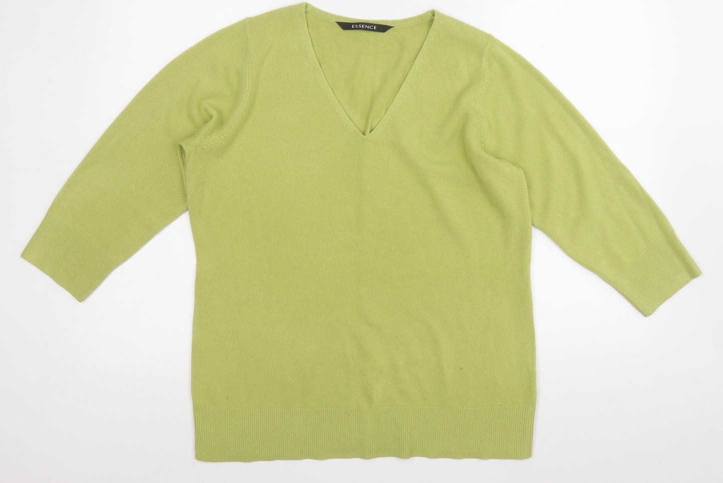 essence Womens Green V-Neck  Acrylic Pullover Jumper Size 16