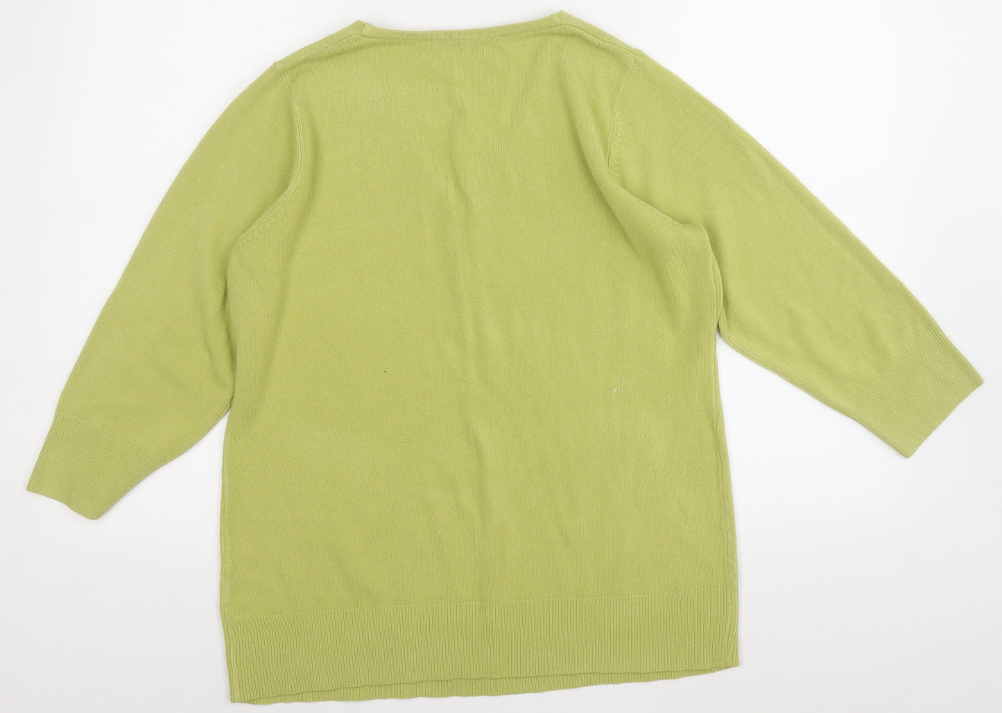 essence Womens Green V-Neck  Acrylic Pullover Jumper Size 16