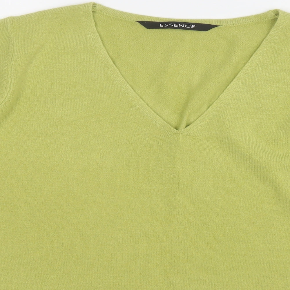 essence Womens Green V-Neck  Acrylic Pullover Jumper Size 16