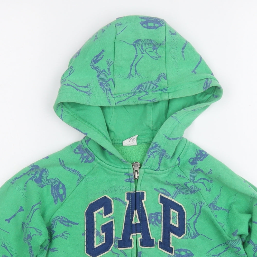 Gap Boys Green Geometric Cotton Full Zip Hoodie Size 5 Years  Zip - Dinosaur Bone