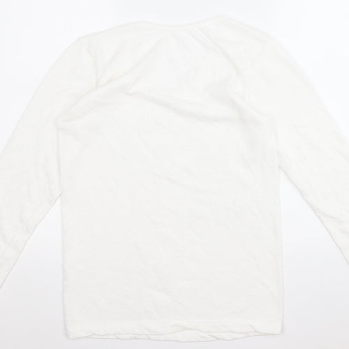 Preworn Womens White Round Neck Geometric Cotton Pullover Jumper Size M