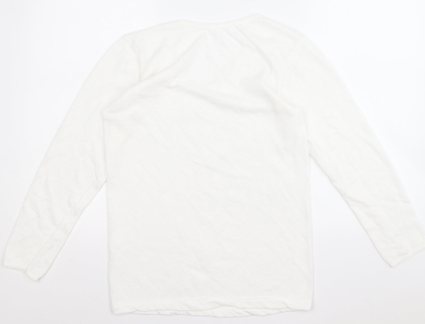 Preworn Womens White Round Neck Geometric Cotton Pullover Jumper Size M