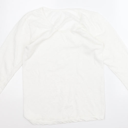Preworn Womens White Round Neck Geometric Cotton Pullover Jumper Size M
