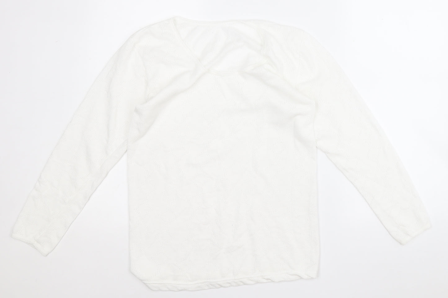 Preworn Womens White Round Neck Geometric Cotton Pullover Jumper Size M