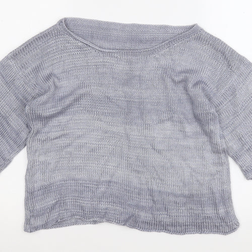Preworn Womens Grey Round Neck Geometric Acrylic Pullover Jumper Size S