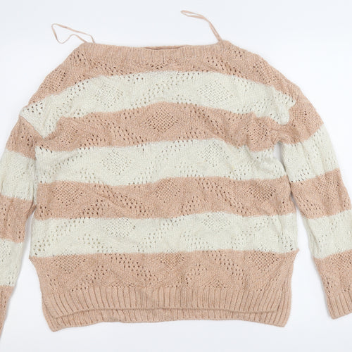 George Womens Beige Round Neck Striped Wool Pullover Jumper Size 12