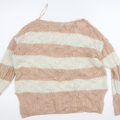 George Womens Beige Round Neck Striped Wool Pullover Jumper Size 12