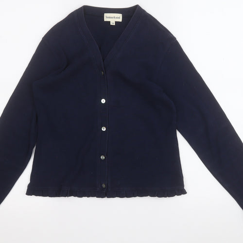 samarkand Womens Blue V-Neck  Cotton Cardigan Jumper Size XS