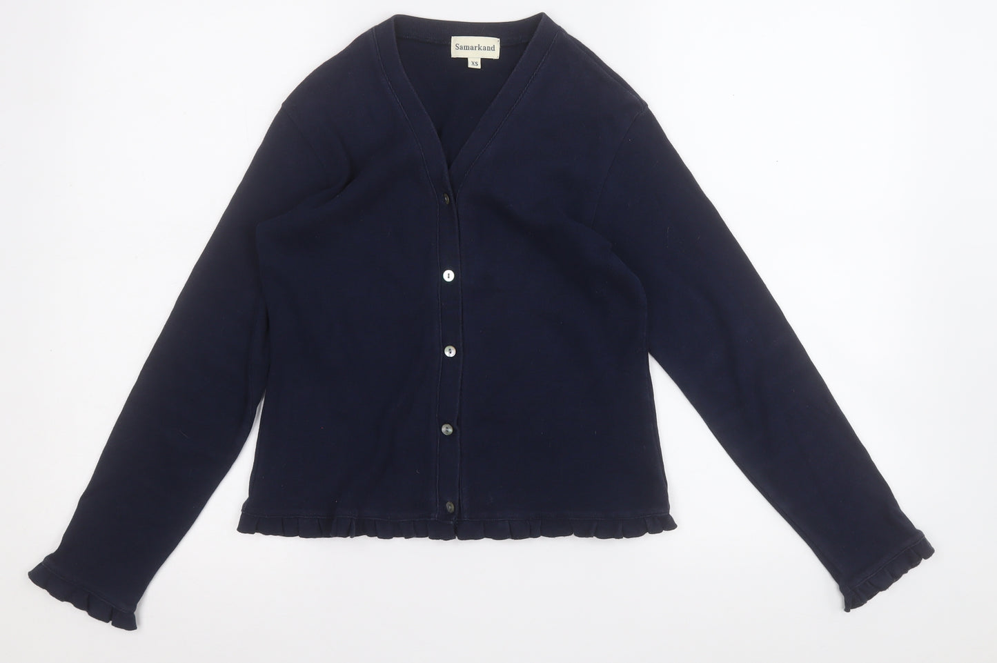 samarkand Womens Blue V-Neck  Cotton Cardigan Jumper Size XS