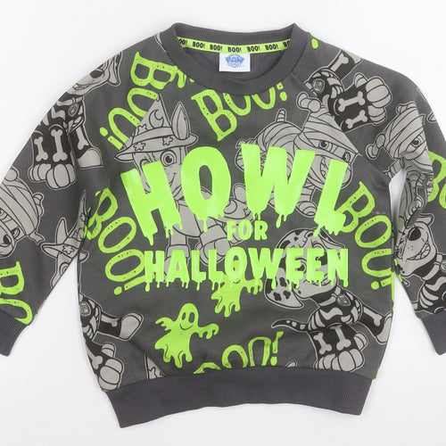 Paw Patrol Boys Grey Geometric Cotton Pullover Sweatshirt Size 3-4 Years   - Halloween Dog