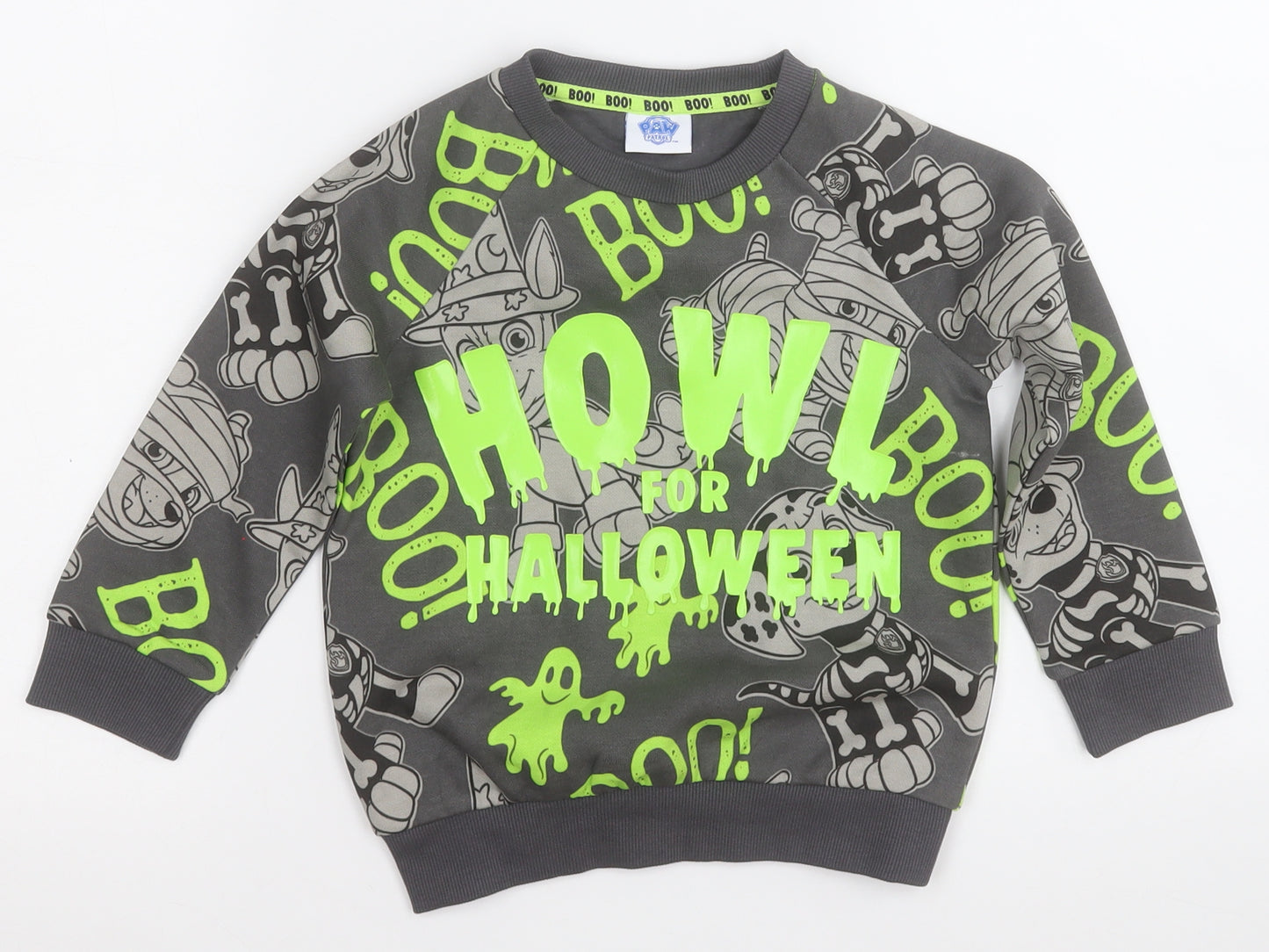 Paw Patrol Boys Grey Geometric Cotton Pullover Sweatshirt Size 3-4 Years   - Halloween Dog