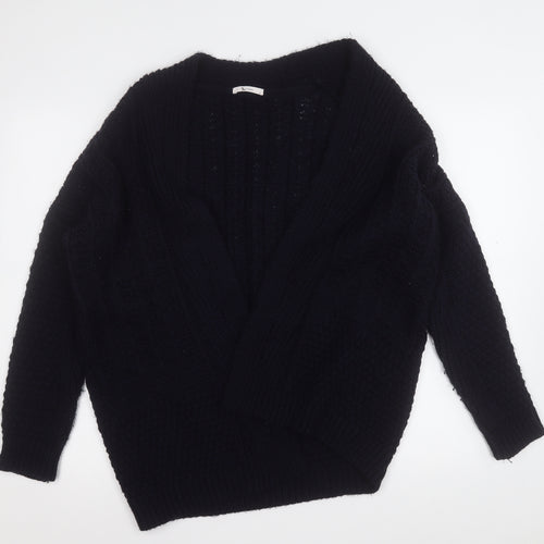 TU Womens Blue V-Neck Geometric Acrylic Cardigan Jumper Size 12