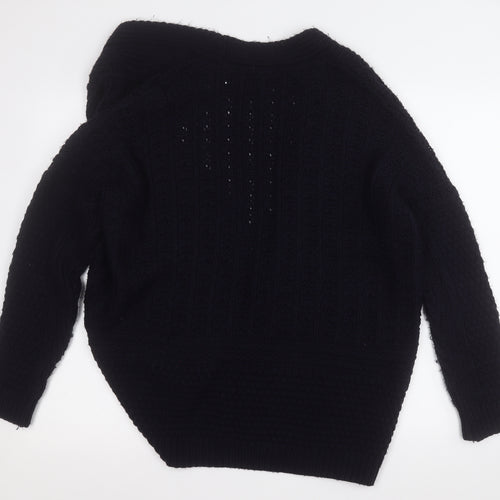 TU Womens Blue V-Neck Geometric Acrylic Cardigan Jumper Size 12