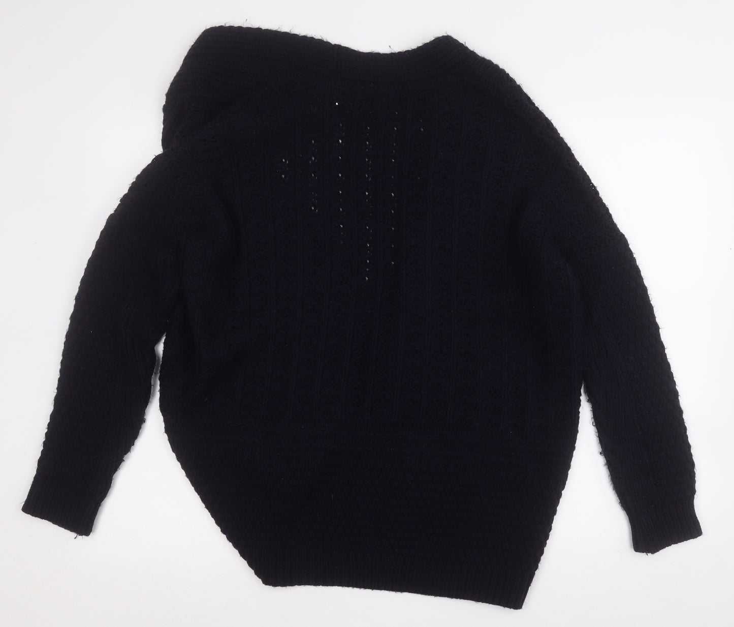 TU Womens Blue V-Neck Geometric Acrylic Cardigan Jumper Size 12