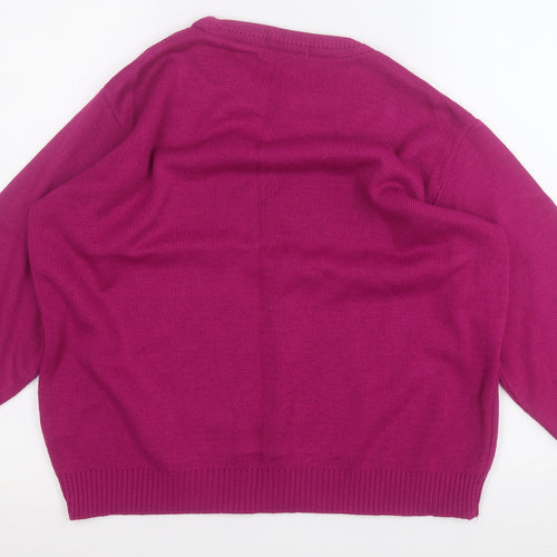 Preworn Womens Purple Round Neck  Acrylic Pullover Jumper Size 14   - Flowers