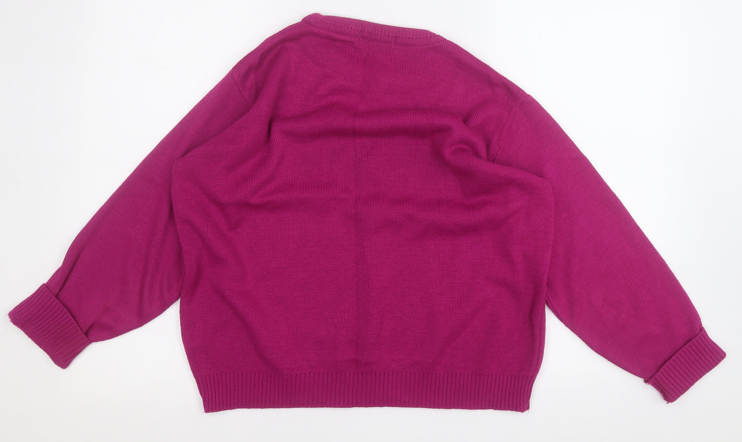 Preworn Womens Purple Round Neck  Acrylic Pullover Jumper Size 14   - Flowers