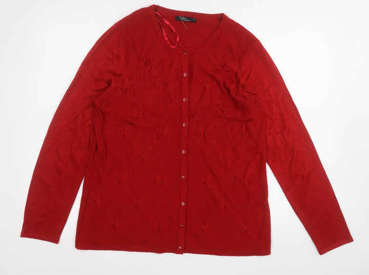 BM Womens Red Round Neck Geometric Acrylic Pullover Jumper Size M