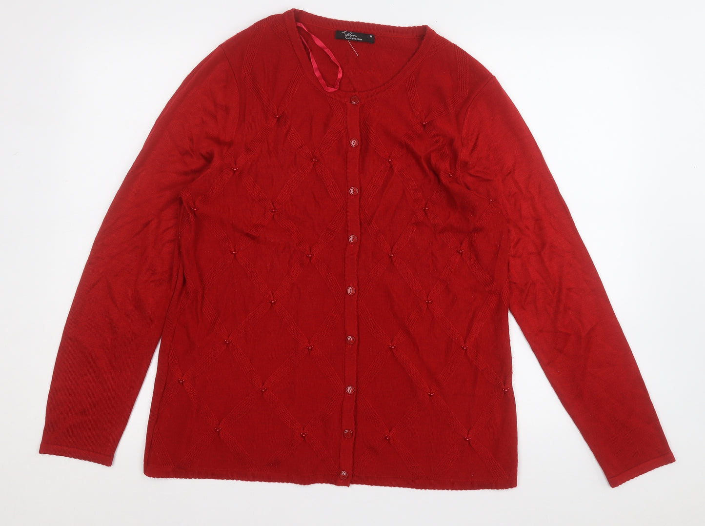 BM Womens Red Round Neck Geometric Acrylic Pullover Jumper Size M