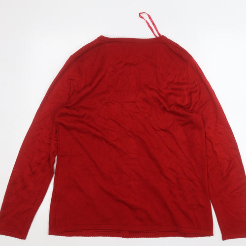 BM Womens Red Round Neck Geometric Acrylic Pullover Jumper Size M