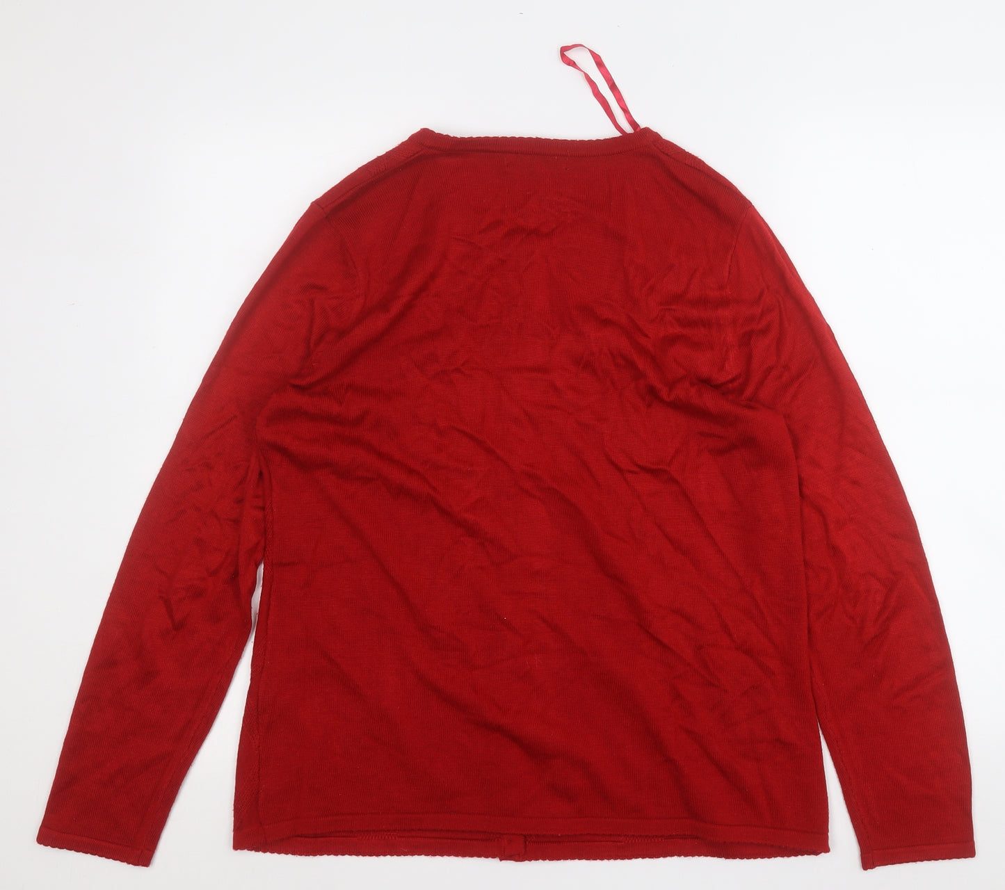 BM Womens Red Round Neck Geometric Acrylic Pullover Jumper Size M