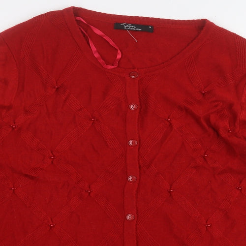 BM Womens Red Round Neck Geometric Acrylic Pullover Jumper Size M