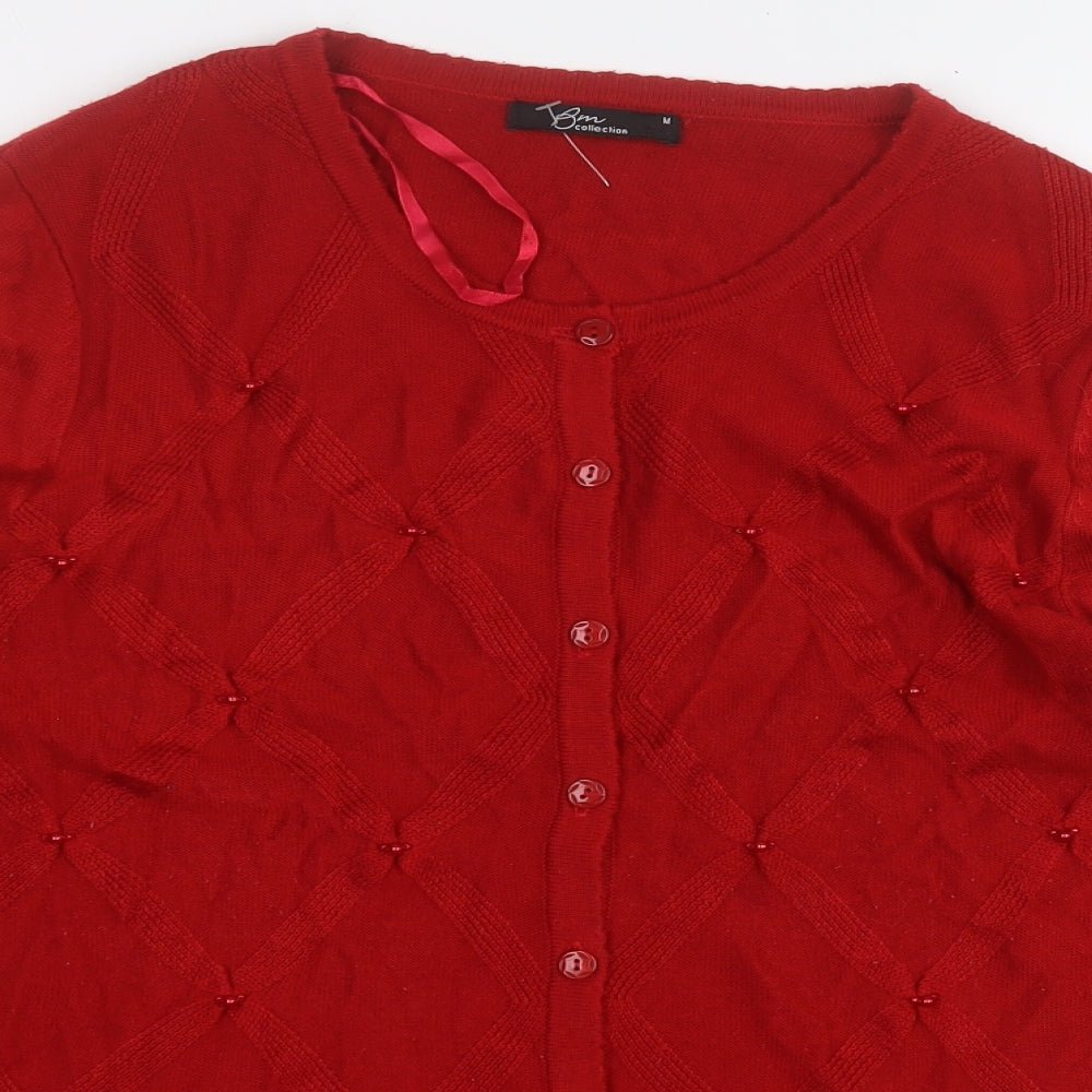 BM Womens Red Round Neck Geometric Acrylic Pullover Jumper Size M