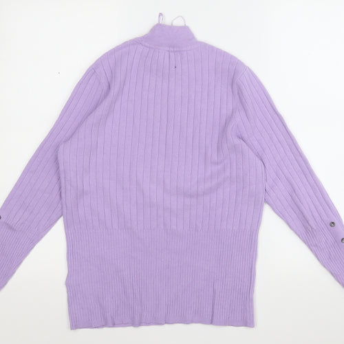 Marks and Spencer Womens Purple Round Neck Geometric Viscose Pullover Jumper Size 14