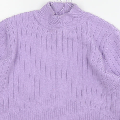 Marks and Spencer Womens Purple Round Neck Geometric Viscose Pullover Jumper Size 14