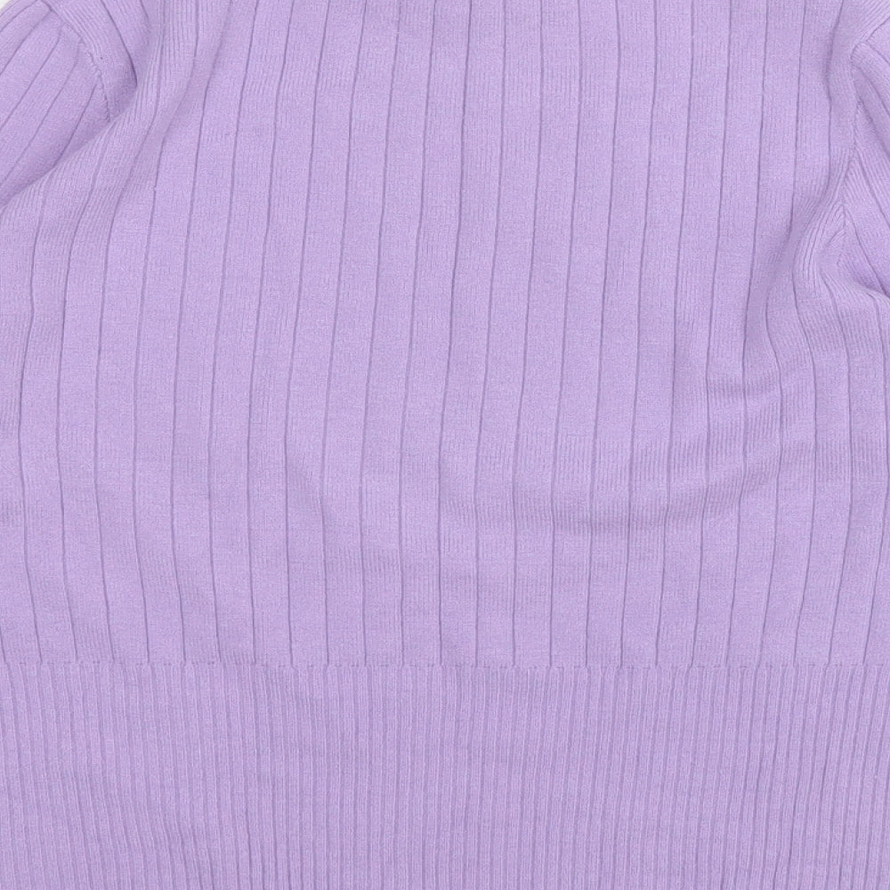 Marks and Spencer Womens Purple Round Neck Geometric Viscose Pullover Jumper Size 14