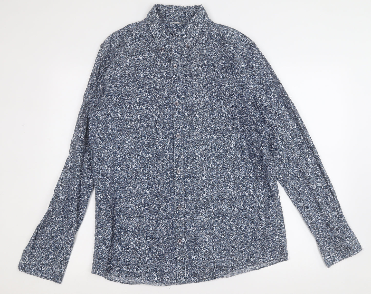 NEXT Mens Blue Geometric Cotton  Button-Up Size L Collared